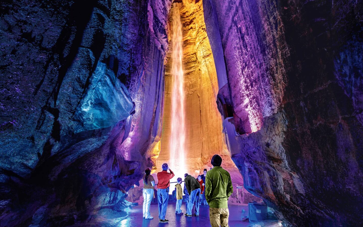a waterfall inside a large cavern